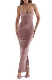 HOUSE OF CB Azalea Underwire Lace Trim Velvet Cocktail Dress at Nordstrom