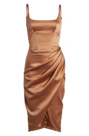 HOUSE OF CB Bianca Satin Pleated Corset Midi Dress at Nordstrom