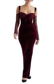 HOUSE OF CB Cold Shoulder Long Sleeve Velvet Lace Gown at Nordstrom