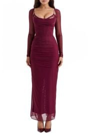 HOUSE OF CB Katrina Lace Mesh Long Sleeve Gown at Nordstrom