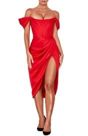 HOUSE OF CB Loretta Off the Shoulder Satin Corset Dress at Nordstrom