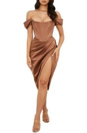 HOUSE OF CB Loretta Off the Shoulder Satin Corset Dress in Blush Size X-Small at Nordstrom