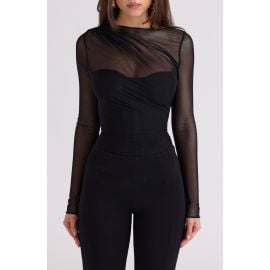 HOUSE OF CB Orelia Draped Mesh Bodysuit at Nordstrom