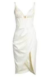 HOUSE OF CB Pleated Satin Midi Dress in Chocolate Plus Cup  at Nordstrom