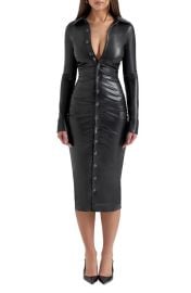 HOUSE OF CB Viola Long Sleeve Faux Leather Midi Dress at Nordstrom