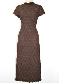 HOUSE OF HARLOW 1960 Mock Neck Stretch Scalloped Edges Midi Dress in Brown sz L at eBay