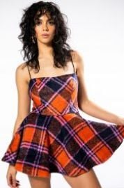 HOW DEEP IS YOUR LOVE FUZZY FITTED DRESS IN ORANGE MULTI at Akira