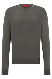 HUGO - Regular-fit long-sleeved sweater with metal logo at Hugo Boss