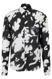 HUGO - Slim-fit shirt in printed poplin - Black at Hugo Boss