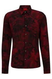 HUGO - Slim-fit shirt in rose-print canvas at Hugo Boss