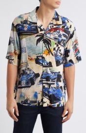 HUGO Espino Race Car Print Camp Shirt at Nordstrom