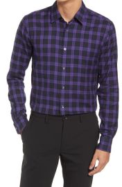 HUGO Reid Trim Fit Plaid Sport Shirt in Dark Blue/Purple Size X-Large at Nordstrom