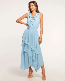 Hadlee Ruffled Midi Dress in blue quartz Ramy Brook at Ramy Brook