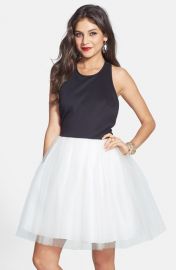 Hailey by Adrianna Papell T-back Mixed Media Fit andamp Flare Dress at Nordstrom