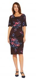 Half Sleeve Draped Floral Sheath Dress with V-Back at Adrianna Papell