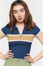 Half-Zip Striped Cutout Top at Forever 21