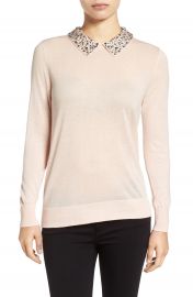 Halogen   Embellished Collar Sweater  Regular   Petite at Nordstrom