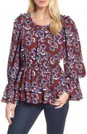 Halogen   Floral Ruffle Blouse at Nordstrom