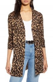 Halogen   Leopard Print Linen Blend Cardigan  Regular  amp  Petite    Nordstrom at Nordstrom