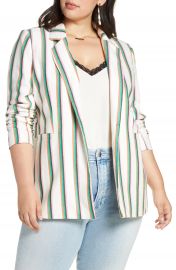 Halogen   Ruched Sleeve Stripe Blazer  Plus Size    Nordstrom at Nordstrom