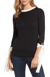 Halogen   Tie Sleeve Crewneck Sweater  Regular  amp  Petite at Nordstrom