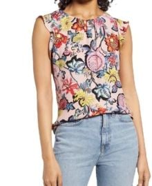 Halogen Floral Ruffle Top at Nordstrom