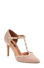 Halogen Martine Studded T-Strap Pump in Pale Pink Patent at Nordstrom