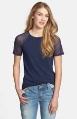 Halogen Mesh Inset Short Sleeve Tee in navy at Nordstrom