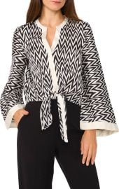 Halogen Stripe Bell Sleeve Tie Front Button Up Top at Nordstrom Rack