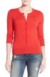 Halogen Three Quarter Sleeve Cardigan in Red at Nordstrom