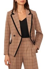 Halogen Windowpane Fringe Trim Double Breasted Blazer at Nordstrom Rack