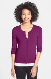 Halogenand174 Three Quarter Sleeve Cardigan in Purple at Nordstrom