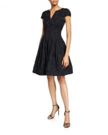 Halston Cap-Sleeve Notch-Neck Jacquard Dress at Neiman Marcus