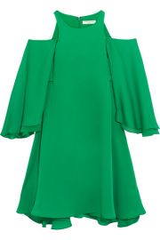 Halston Heritage   Cold-shoulder ruffled twill mini dress at Net A Porter