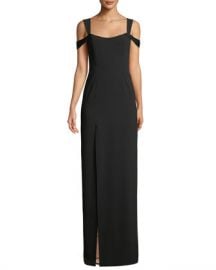 Halston Heritage Cold-Shoulder Fitted Crepe Gown at Neiman Marcus