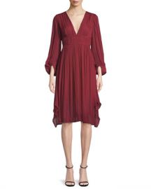 Halston Heritage Flowy Bishop Sleeve Ruched Dress at Neiman Marcus