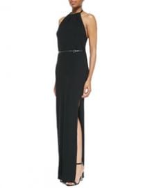 Halston Heritage Jersey Gathered-Neck Back-Drape Gown at Neiman Marcus