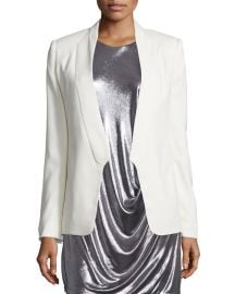 Halston Heritage Long Slim Tuxedo Jacket w  Satin Lapel  Chalk at Neiman Marcus