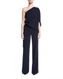 Halston Heritage One-Shoulder Draped Stretch Crepe Jumpsuit at Neiman Marcus