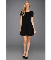Halston Heritage Short Sleeve Ponte Dress w Flare Skirt Black at 6pm