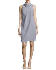 Halston Heritage Sleeveless Mock-Neck Draped-Front Dress  Slate Gray at Neiman Marcus