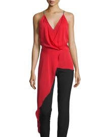 Halston Heritage Sleeveless V-Neck Draped High-Low Top  Scarlet at Neiman Marcus