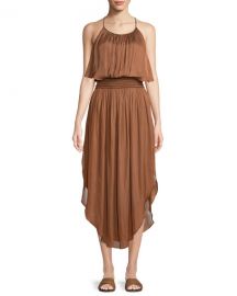 Halston Heritage Smocked-Waist Sleeveless Dress at Neiman Marcus