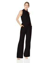 Halston Heritage Women s Sleeveless Cowl Drape Jumpsuit W Sash at Amazon