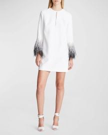 Halston Kendall Keyhole Feather-Cuff Crepe Mini Dress Neiman Marcus at Neiman Marcus