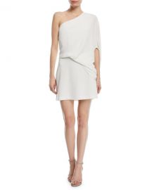 Halston One-Shoulder Asymmetric-Sleeve Dress at Neiman Marcus