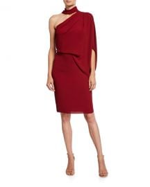 Halston One-Shoulder Wrap-Neck Asymmetric Draped Dress at Neiman Marcus