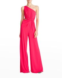 Halston Randi One-Shoulder Jersey Twist Jumpsuit at Neiman Marcus