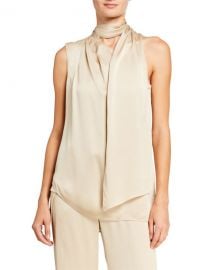 Halston Scarf Neck Sleeveless Satin Top at Neiman Marcus