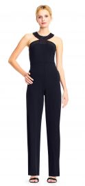 Halter Crepe Jumpsuit with Top Stitch Neckline  Adrianna Papell at Adrianna Papell